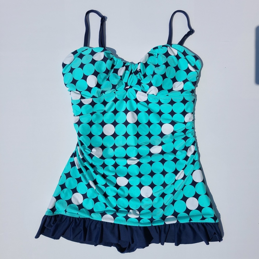 Beach House Swimwear Swimsuit One Piece Skirt l Blue Aqua White Size 12